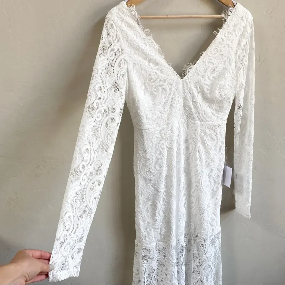 NWT Lulus Way to‎ Be Loved White Lace Long Sleeve Maxi Dress - Picture 11 of 12